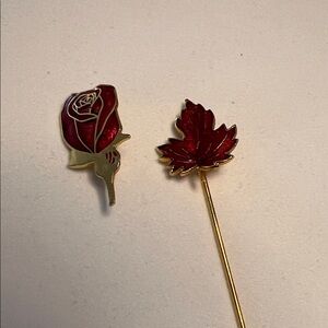 Elegant Red Rose and Leaf pins.
Vintage